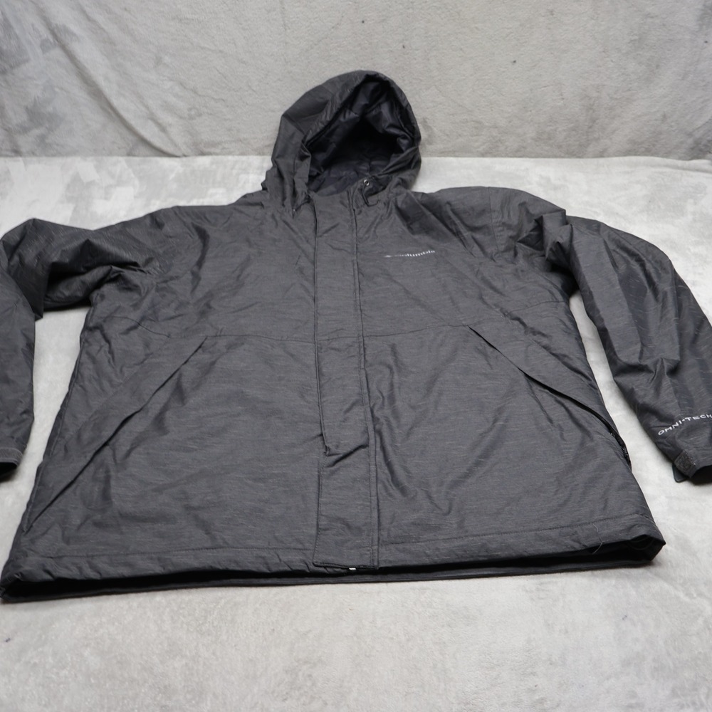 Columbia Jacket Men XL Grey Textured Waterproof Insulated Full Zip Outdoors Warm